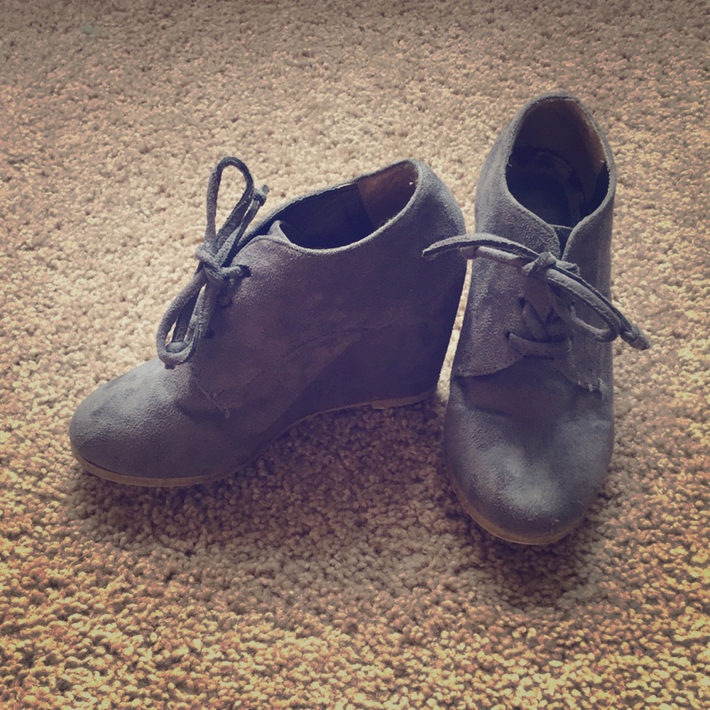 Grey faux swede wedges